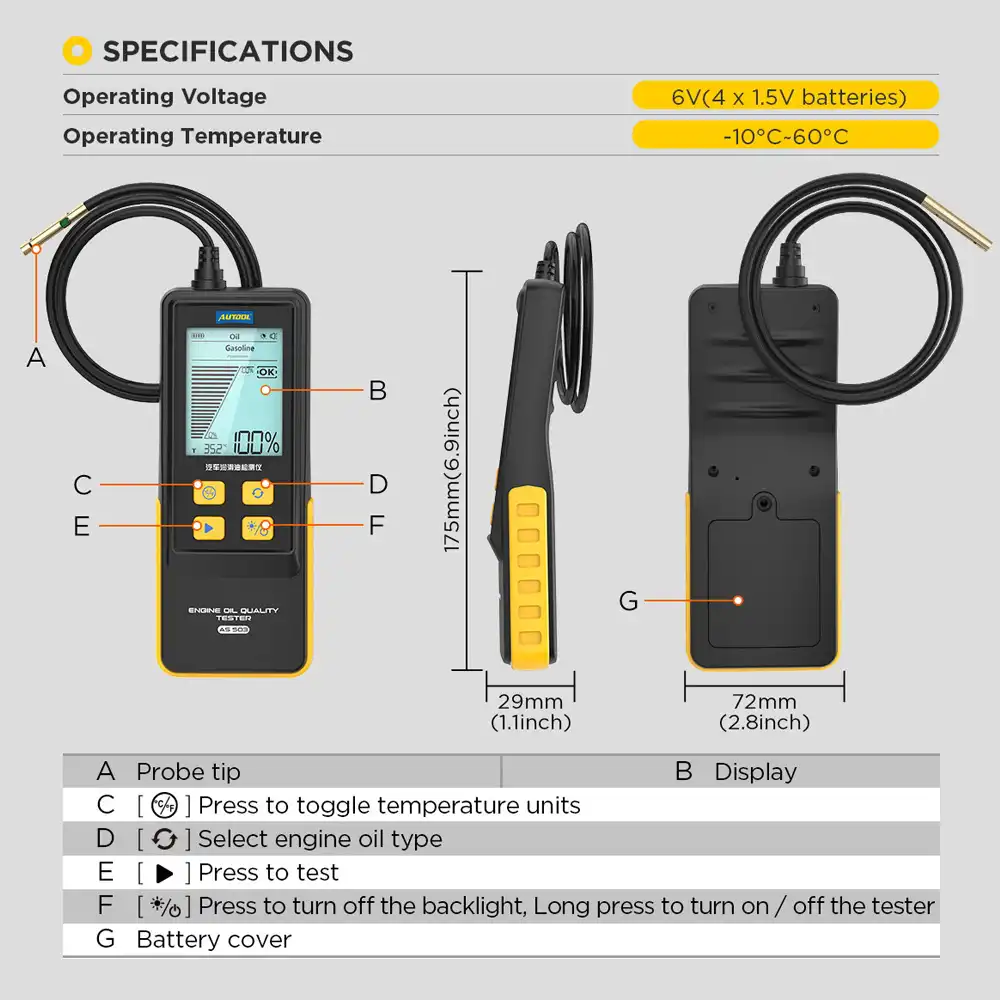 AUTOOL AS503 Motor Yağı Kalite Ölçüm Cihazı - Test Sonuçları