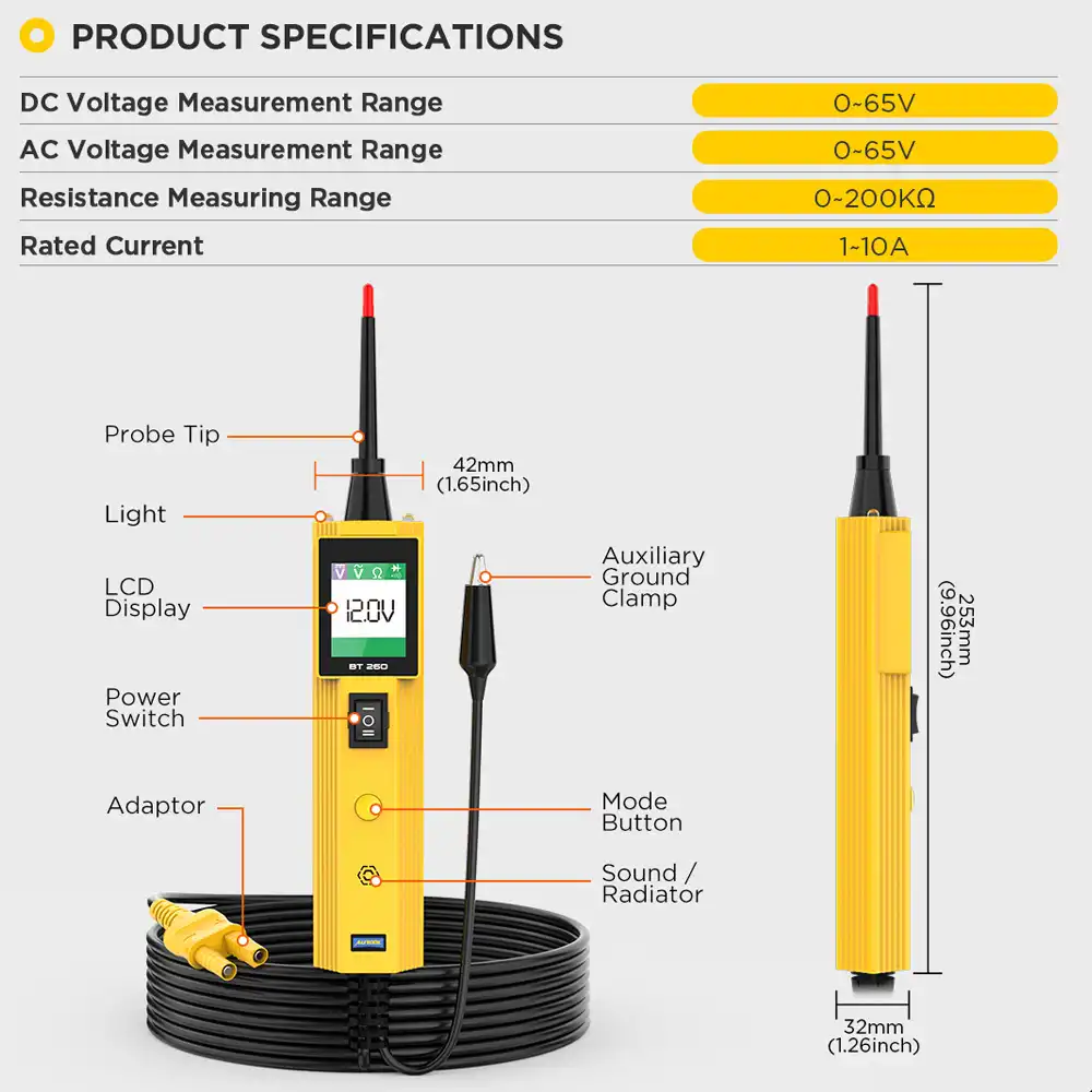 AUTOOL BT260 Devre ve Tesisat Test Kontrol Cihazı Teknik