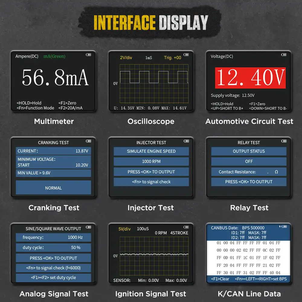 AUTOOL DM303 Gelişmiş Arayüz Ekranı ve Çoklu Test Fonksiyonları