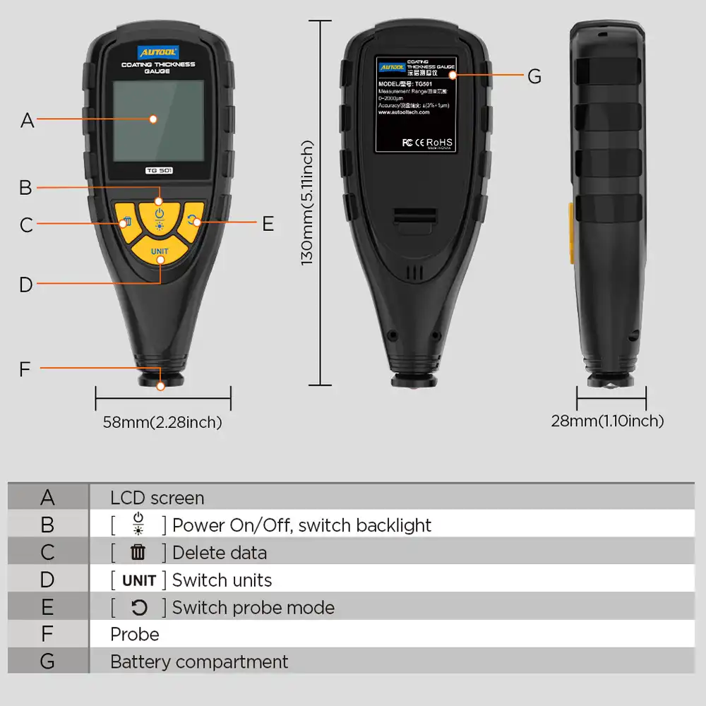 Autool TG501 Oto Boya Kalınlık Ölçme Cihazı - 5